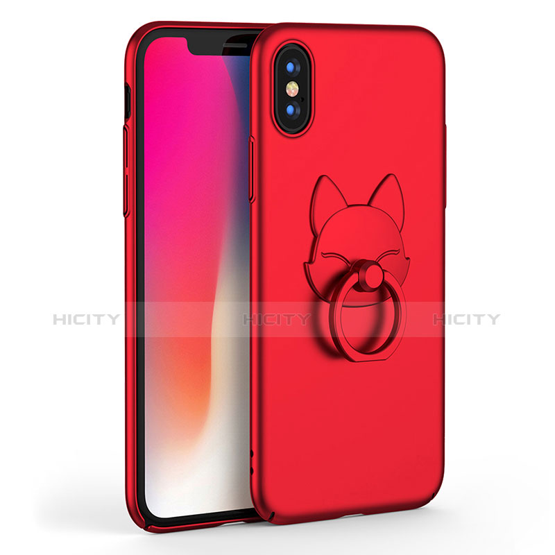 Coque Plastique Rigide Mat avec Support Bague Anneau R08 pour Apple iPhone X Rouge Plus