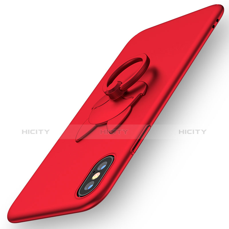 Coque Plastique Rigide Mat avec Support Bague Anneau R08 pour Apple iPhone X Rouge Plus