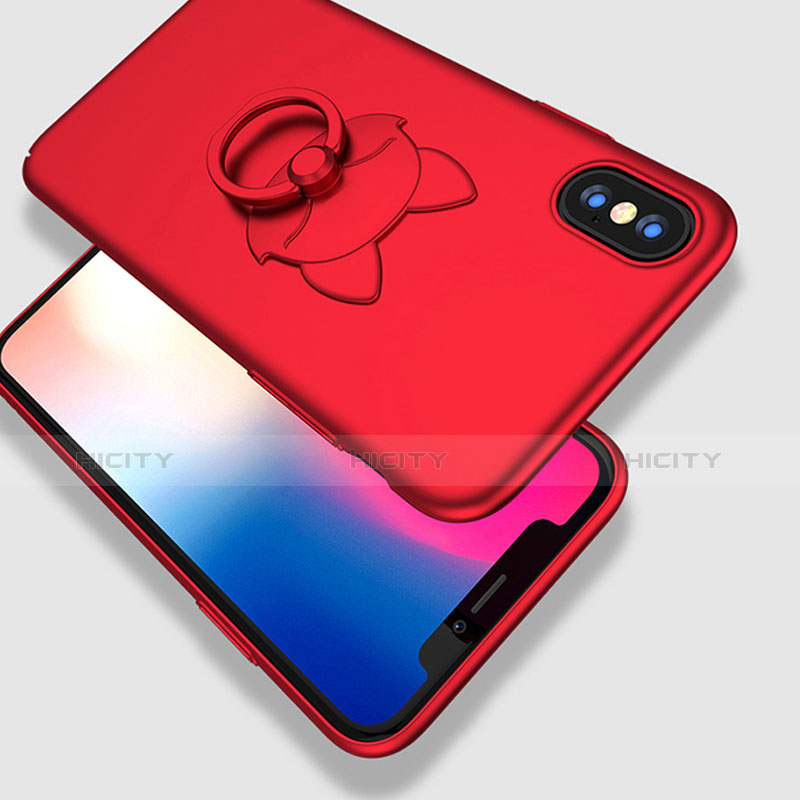 Coque Plastique Rigide Mat avec Support Bague Anneau R08 pour Apple iPhone X Rouge Plus