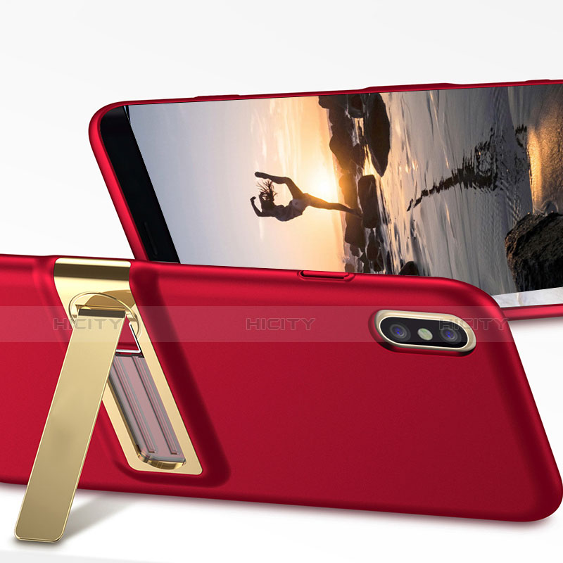 Coque Plastique Rigide Mat avec Support pour Apple iPhone X Rouge Plus