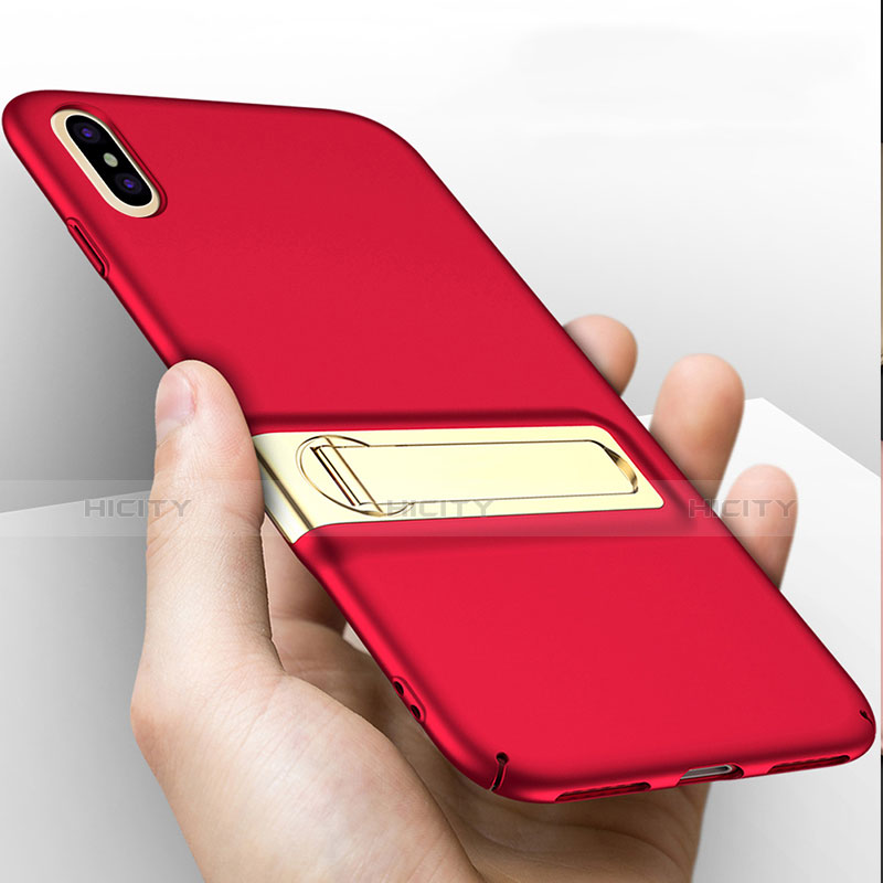 Coque Plastique Rigide Mat avec Support pour Apple iPhone X Rouge Plus