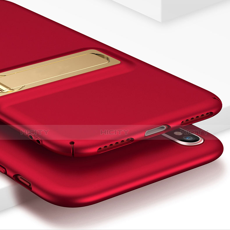 Coque Plastique Rigide Mat avec Support pour Apple iPhone X Rouge Plus