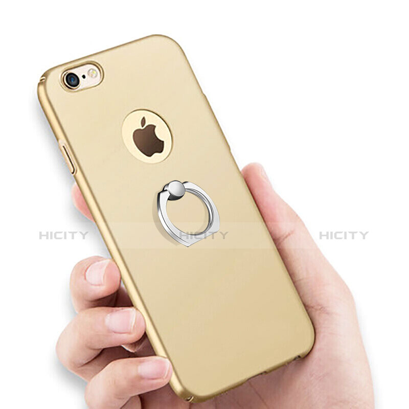 Coque Plastique Rigide Mat et Support Bague Anneau pour Apple iPhone 6 Or Plus