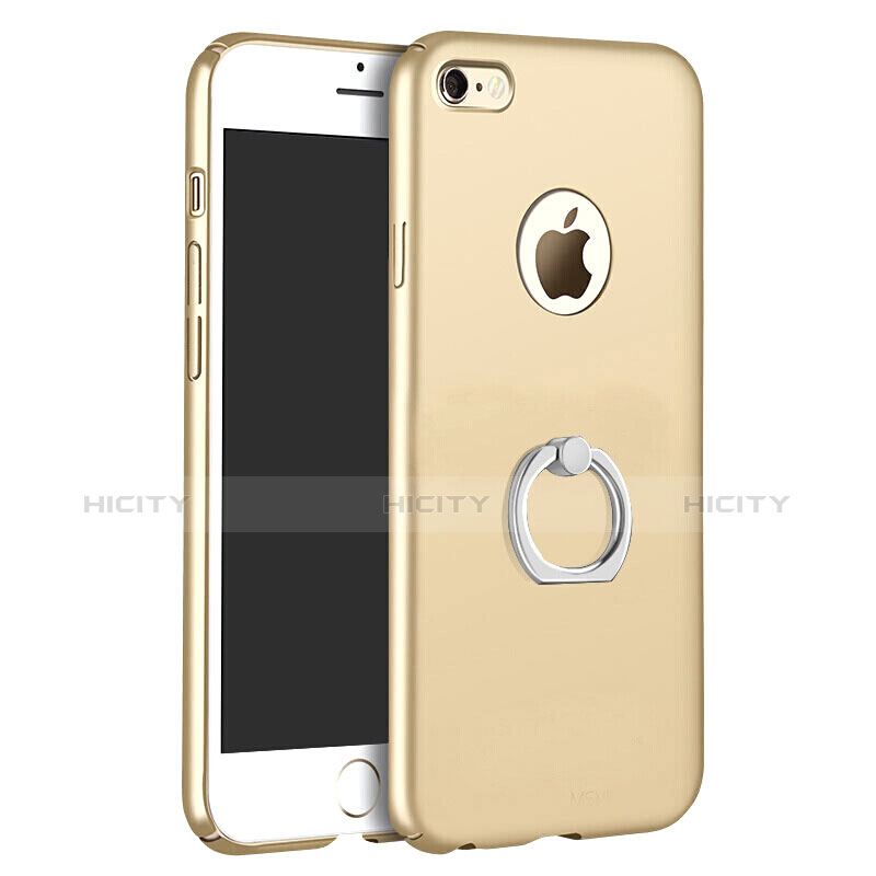 Coque Plastique Rigide Mat et Support Bague Anneau pour Apple iPhone 6 Or Plus