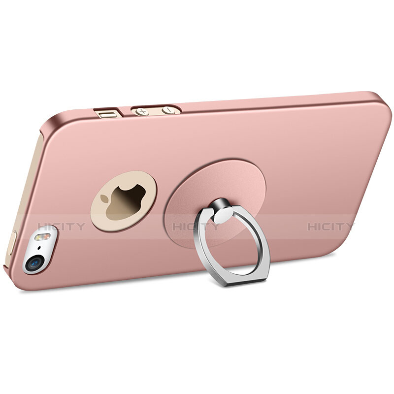 Coque Plastique Rigide Mat et Support Bague Anneau pour Apple iPhone SE Rose Plus