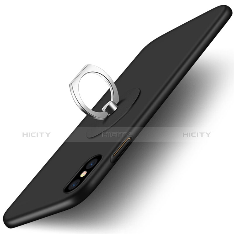 Coque Plastique Rigide Mat et Support Bague Anneau pour Apple iPhone X Noir Plus