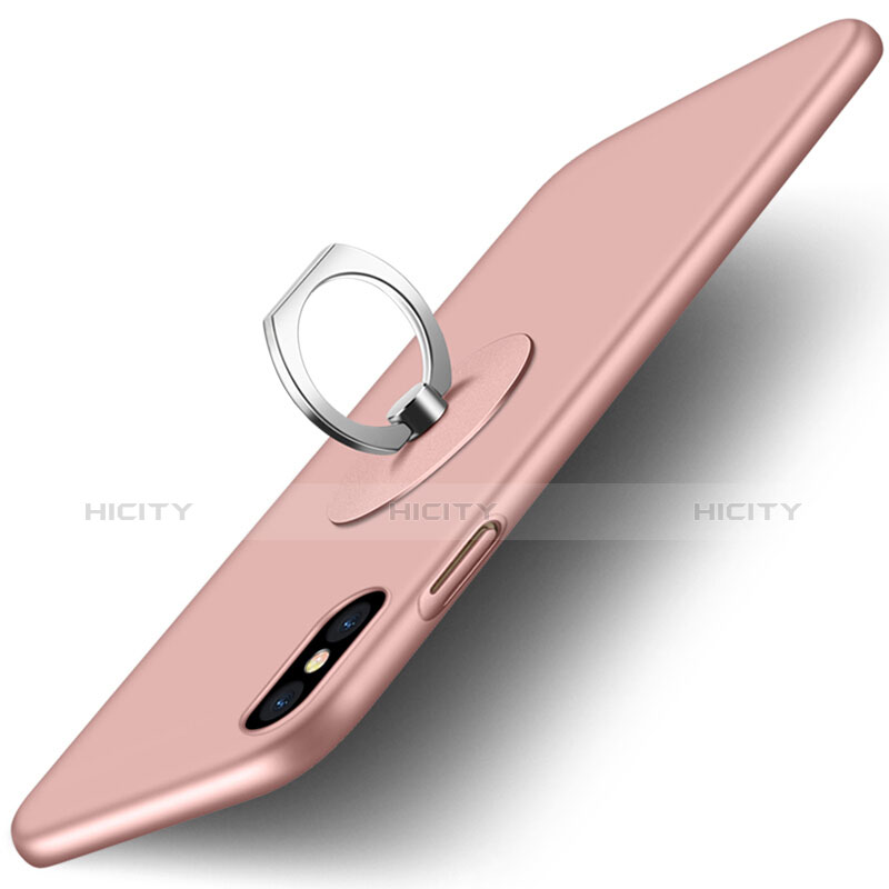 Coque Plastique Rigide Mat et Support Bague Anneau pour Apple iPhone X Rose Plus