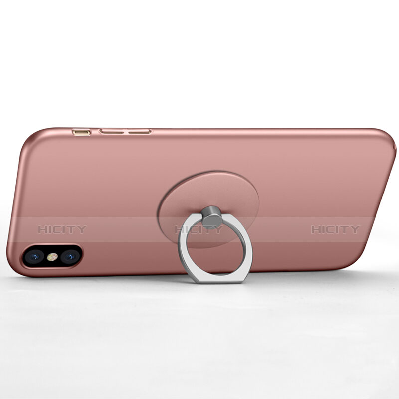 Coque Plastique Rigide Mat et Support Bague Anneau pour Apple iPhone X Rose Plus