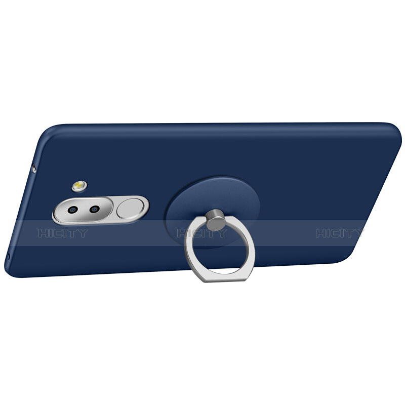 Coque Plastique Rigide Mat et Support Bague Anneau pour Huawei Honor 6X Bleu Plus