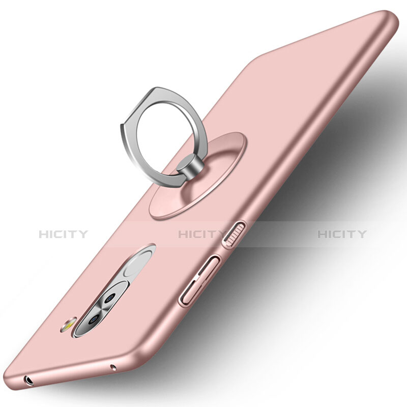 Coque Plastique Rigide Mat et Support Bague Anneau pour Huawei Honor 6X Or Rose Plus