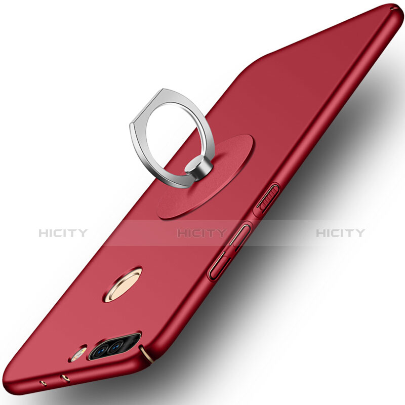 Coque Plastique Rigide Mat et Support Bague Anneau pour Huawei Honor 8 Pro Rouge Plus