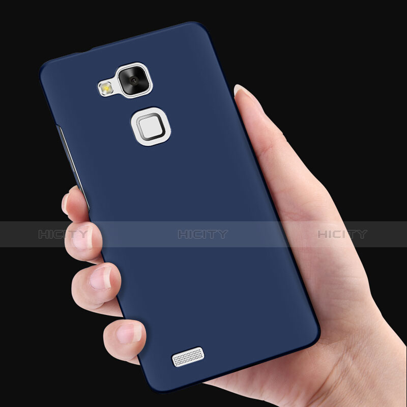 Coque Plastique Rigide Mat et Support Bague Anneau pour Huawei Mate 7 Bleu Plus