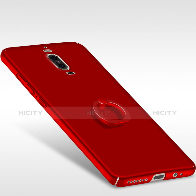 Coque Plastique Rigide Mat et Support Bague Anneau pour Huawei Mate 9 Pro Rouge Plus