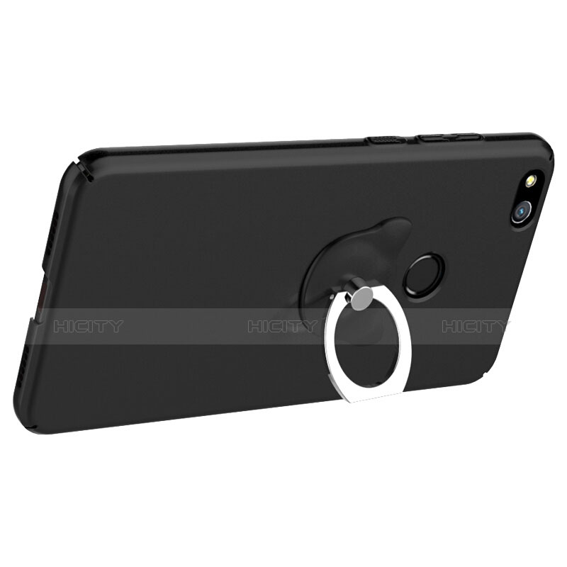 Coque Plastique Rigide Mat et Support Bague Anneau pour Huawei P8 Lite (2017) Noir Plus