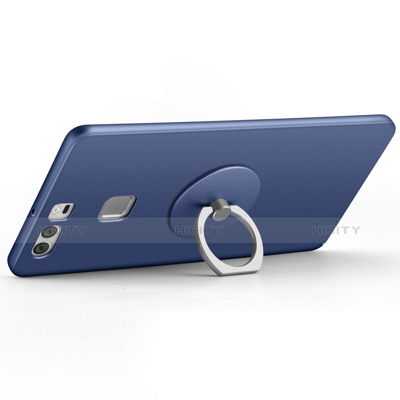 Coque Plastique Rigide Mat et Support Bague Anneau pour Huawei P9 Plus Bleu Plus