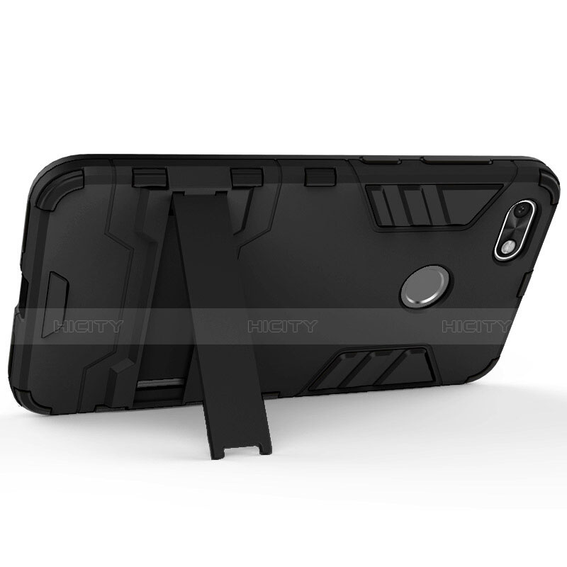 Coque Plastique Rigide Mat et Support pour Huawei Enjoy 7 Noir Plus