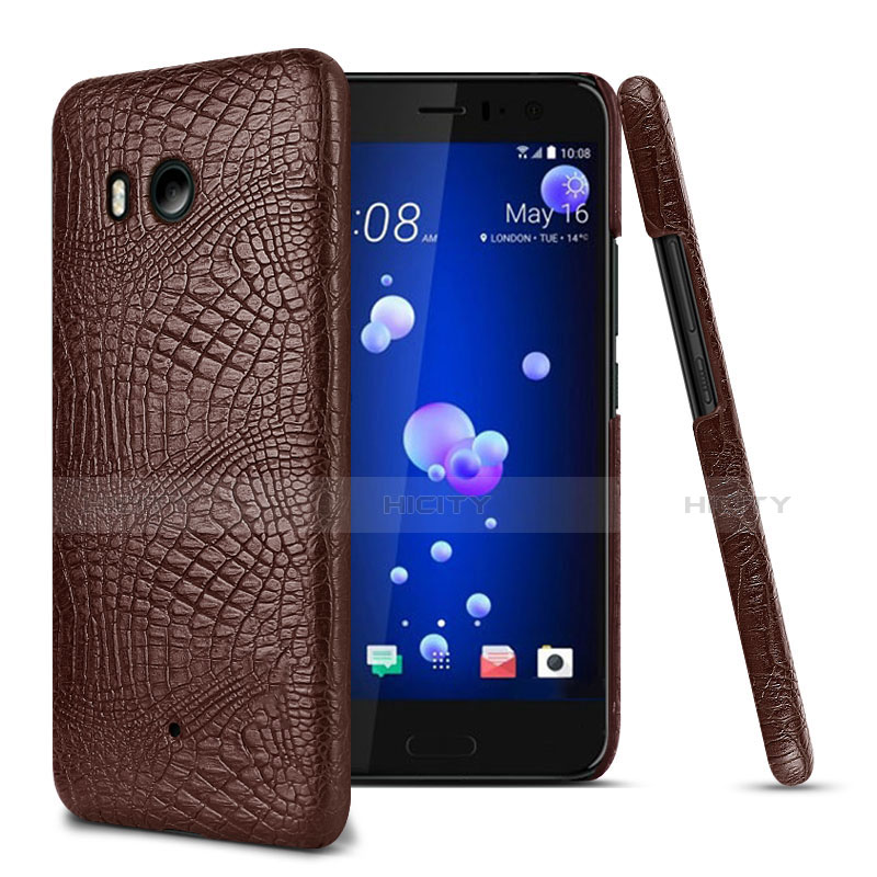 Coque Plastique Rigide Motif Cuir pour HTC U11 Marron Plus