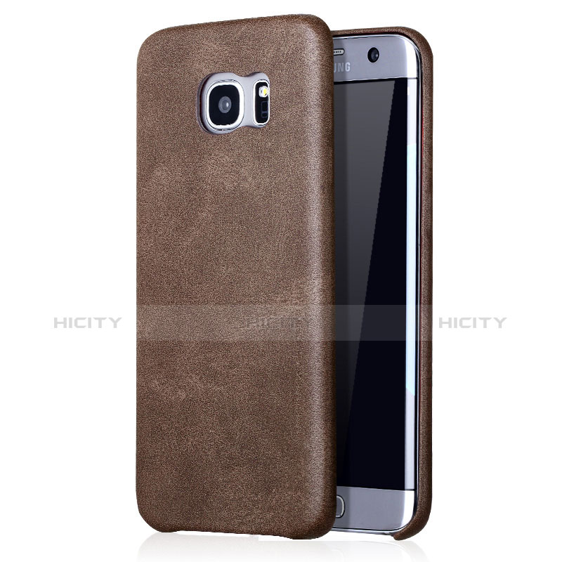 Coque Plastique Rigide Motif Cuir pour Samsung Galaxy S7 Edge G935F Marron Plus