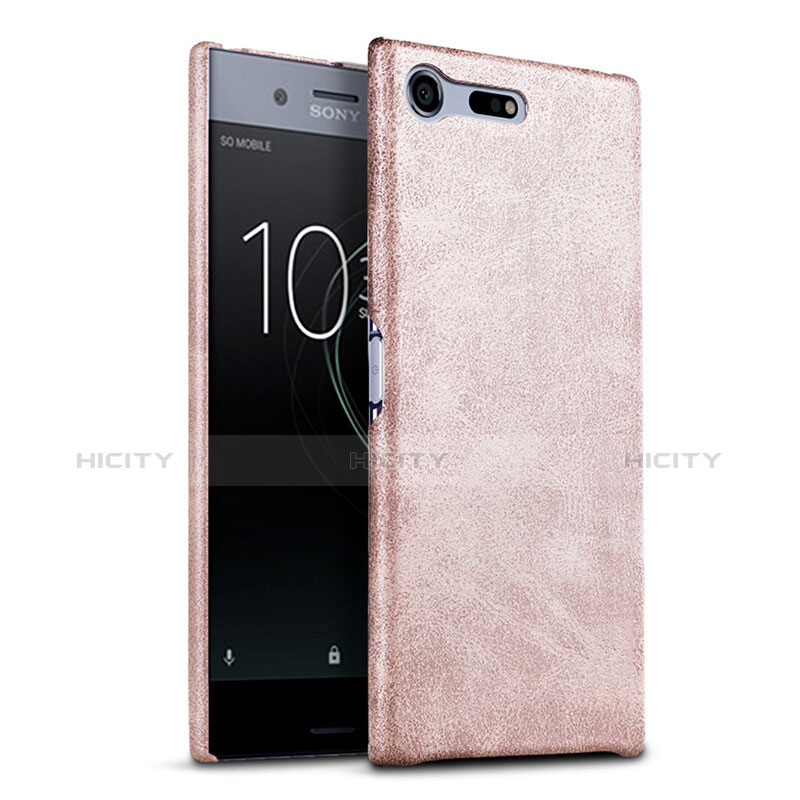 Coque Plastique Rigide Motif Cuir pour Sony Xperia XZ Premium Or Rose Plus