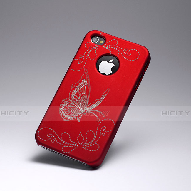 Coque Plastique Rigide Papillon pour Apple iPhone 4 Rouge Plus