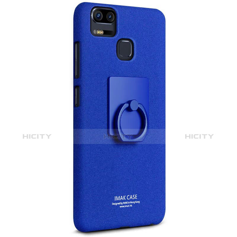 Coque Plastique Rigide Sables Mouvants et Support Bague Anneau pour Asus Zenfone 3 Zoom Bleu Plus