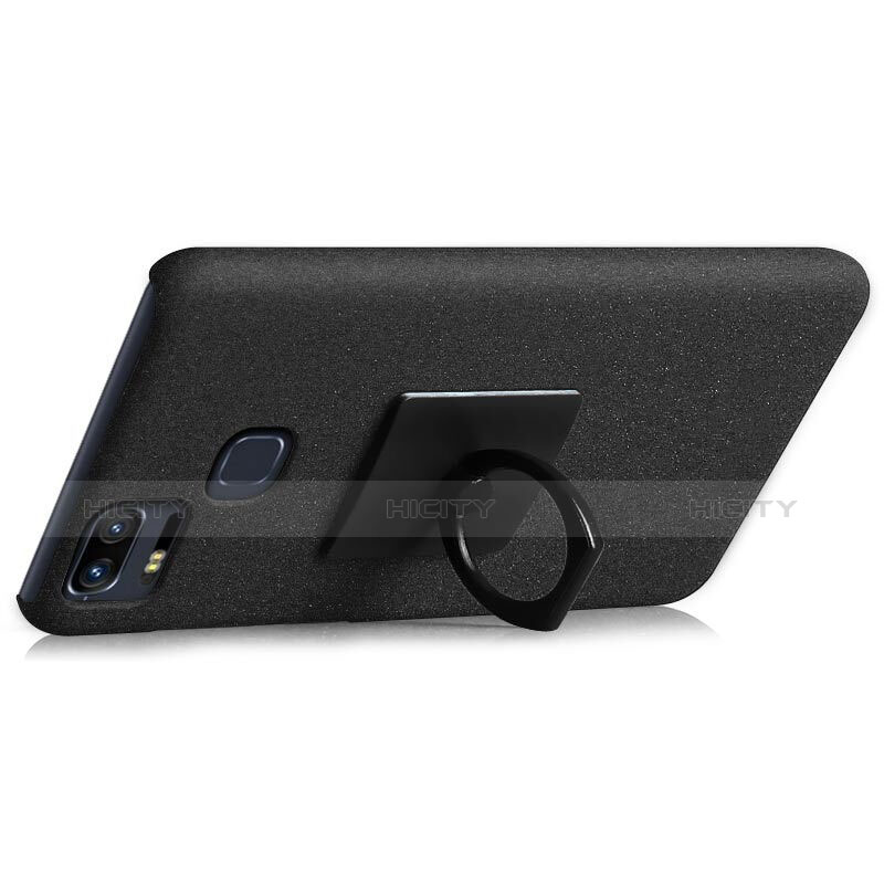 Coque Plastique Rigide Sables Mouvants et Support Bague Anneau pour Asus Zenfone 3 Zoom Noir Plus