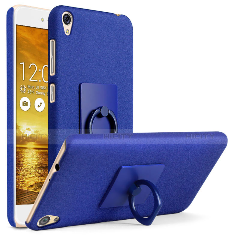 Coque Plastique Rigide Sables Mouvants et Support Bague Anneau pour Asus Zenfone Live ZB501KL Bleu Plus