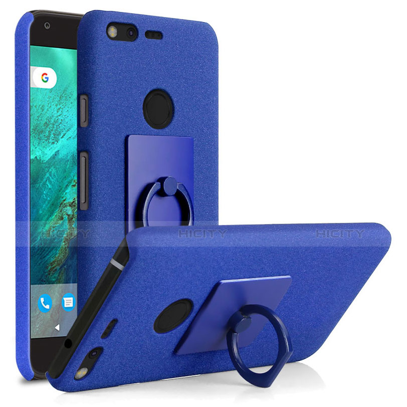 Coque Plastique Rigide Sables Mouvants et Support Bague Anneau pour Google Pixel Bleu Plus