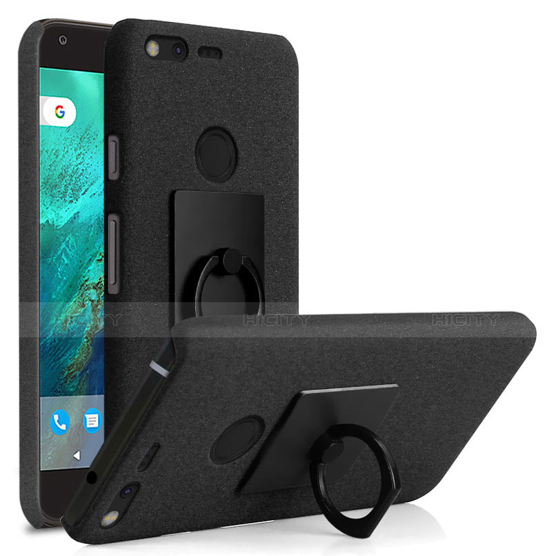 Coque Plastique Rigide Sables Mouvants et Support Bague Anneau pour Google Pixel Noir Plus