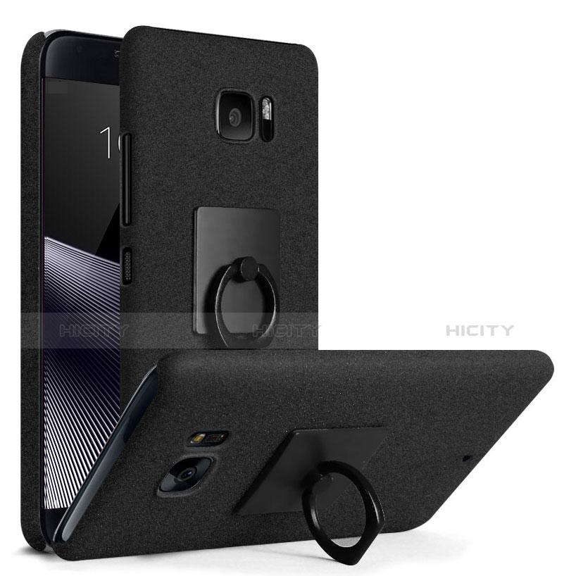 Coque Plastique Rigide Sables Mouvants et Support Bague Anneau pour HTC U Ultra Noir Plus