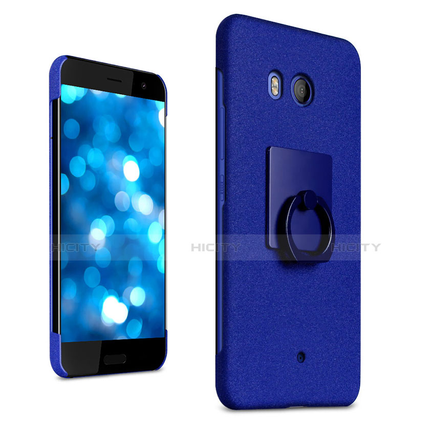 Coque Plastique Rigide Sables Mouvants et Support Bague Anneau pour HTC U11 Bleu Plus