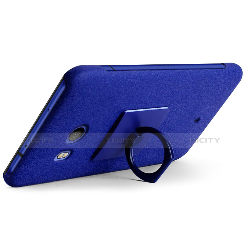 Coque Plastique Rigide Sables Mouvants et Support Bague Anneau pour HTC U11 Bleu Plus