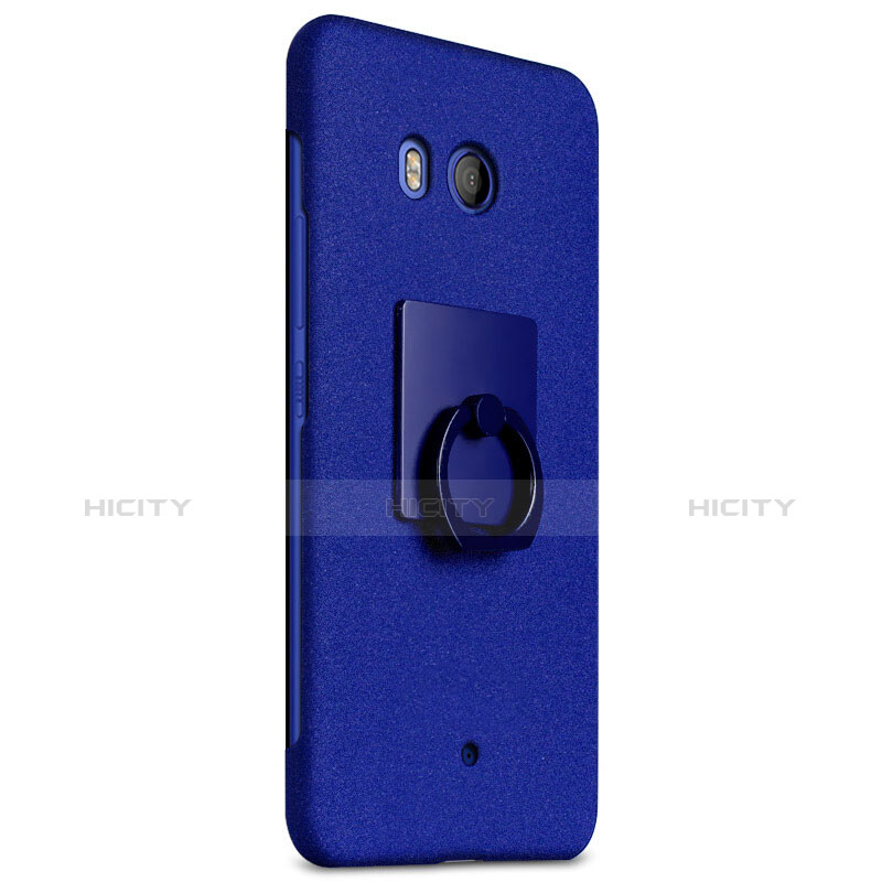 Coque Plastique Rigide Sables Mouvants et Support Bague Anneau pour HTC U11 Bleu Plus