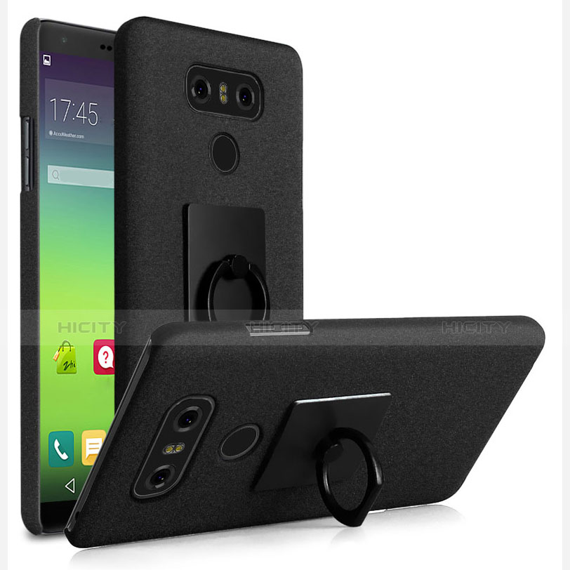 Coque Plastique Rigide Sables Mouvants et Support Bague Anneau pour LG G6 Noir Plus