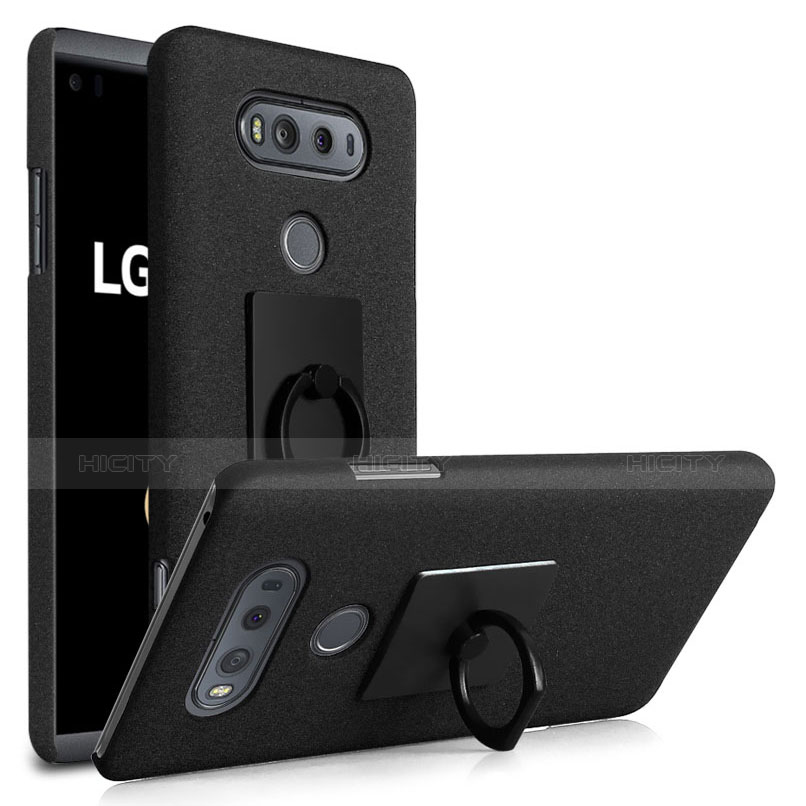 Coque Plastique Rigide Sables Mouvants et Support Bague Anneau pour LG V20 Noir Plus