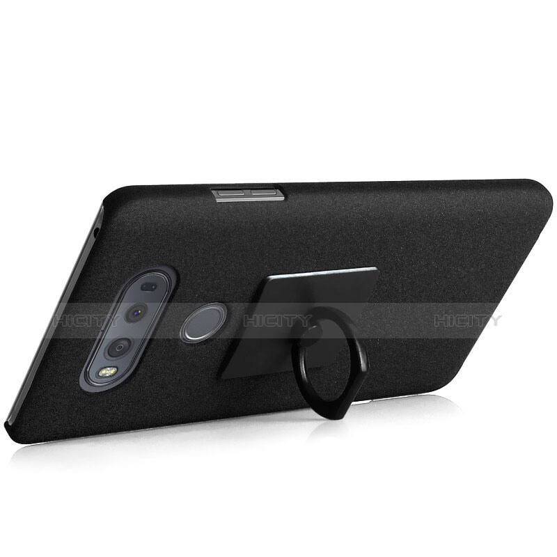 Coque Plastique Rigide Sables Mouvants et Support Bague Anneau pour LG V20 Noir Plus