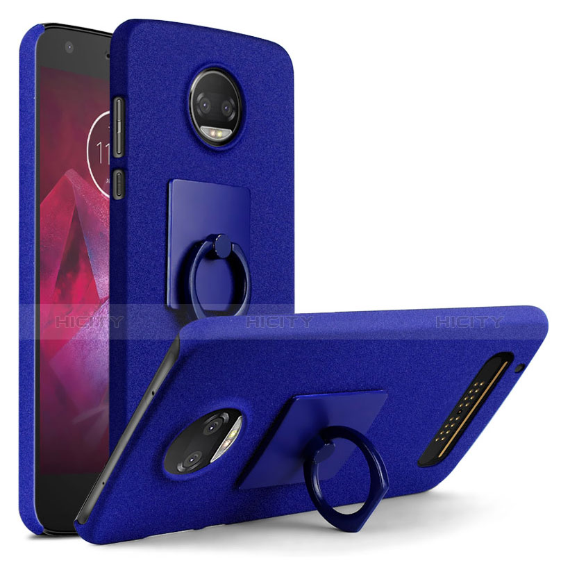 Coque Plastique Rigide Sables Mouvants et Support Bague Anneau pour Motorola Moto Z Play Bleu Plus