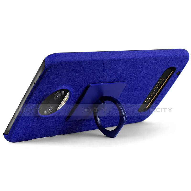 Coque Plastique Rigide Sables Mouvants et Support Bague Anneau pour Motorola Moto Z Play Bleu Plus