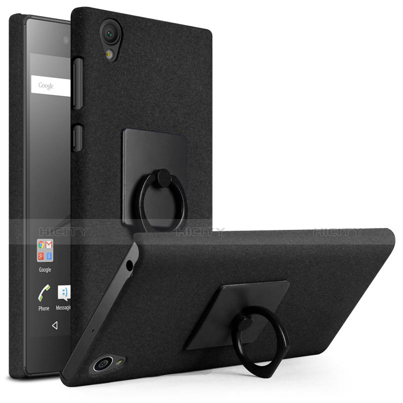 Coque Plastique Rigide Sables Mouvants et Support Bague Anneau pour Sony Xperia L1 Noir Plus