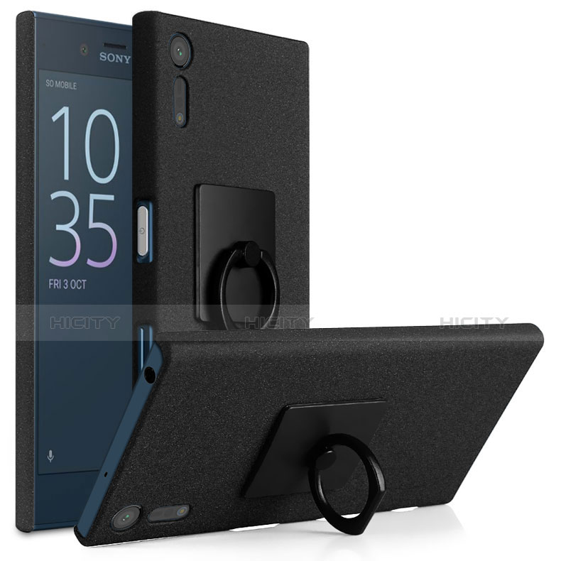 Coque Plastique Rigide Sables Mouvants et Support Bague Anneau pour Sony Xperia XZ Noir Plus