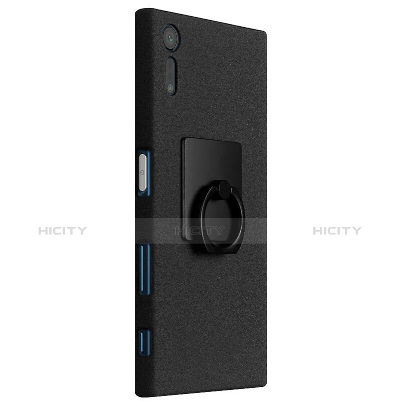 Coque Plastique Rigide Sables Mouvants et Support Bague Anneau pour Sony Xperia XZ Noir Plus