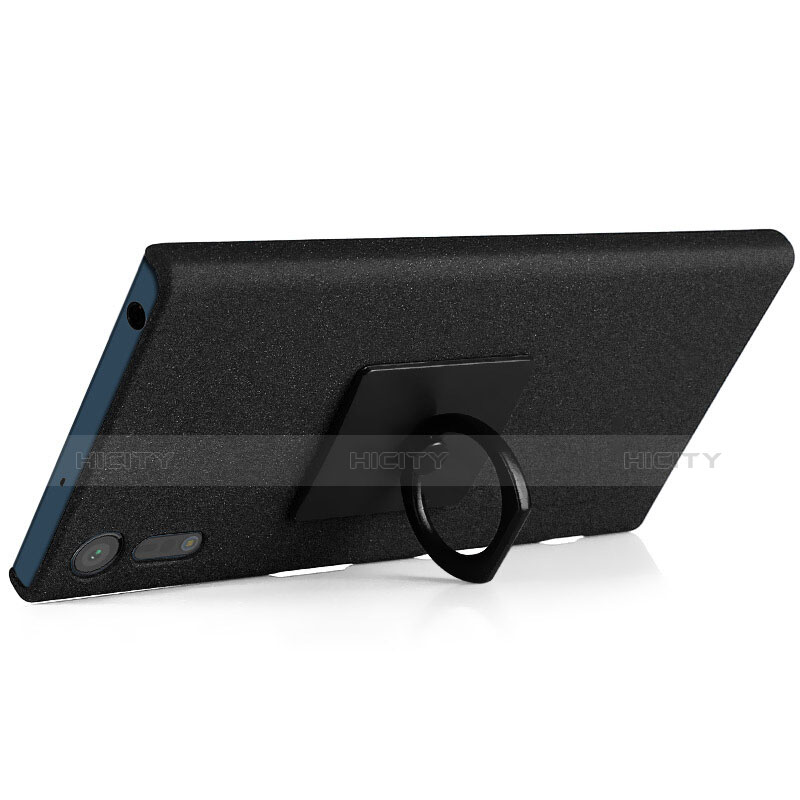 Coque Plastique Rigide Sables Mouvants et Support Bague Anneau pour Sony Xperia XZ Noir Plus