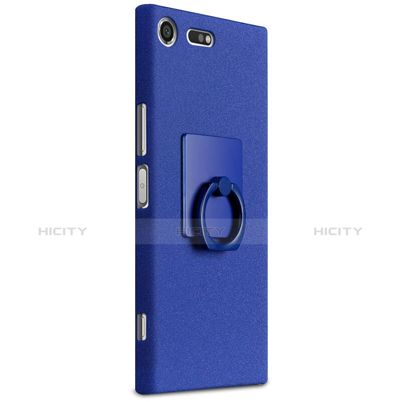 Coque Plastique Rigide Sables Mouvants et Support Bague Anneau pour Sony Xperia XZ Premium Bleu Plus