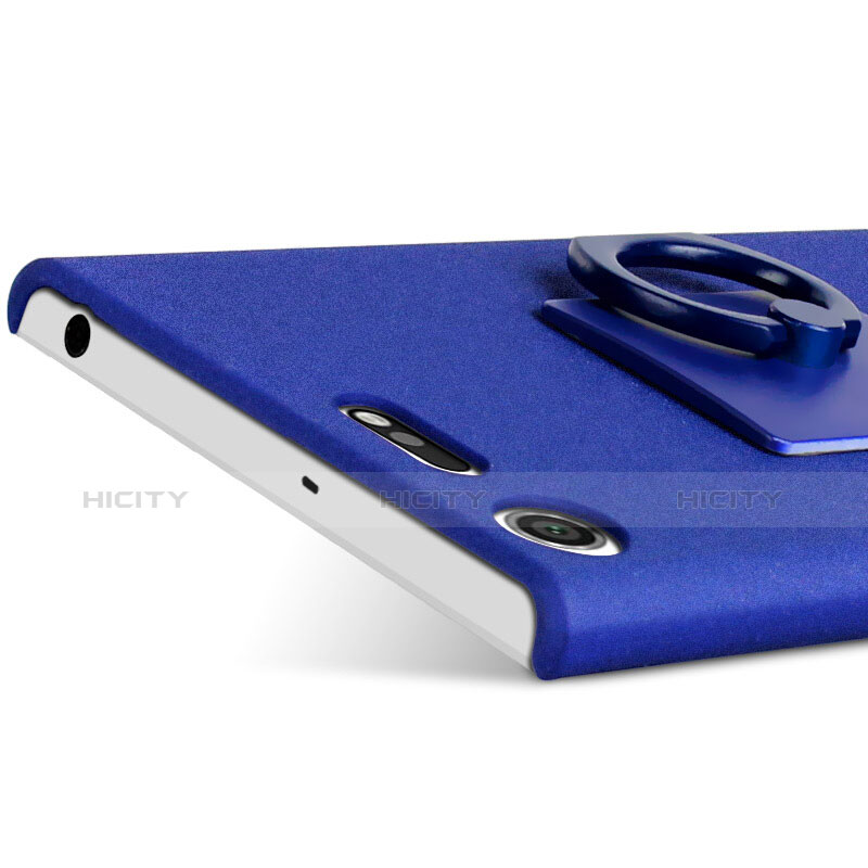 Coque Plastique Rigide Sables Mouvants et Support Bague Anneau pour Sony Xperia XZ Premium Bleu Plus