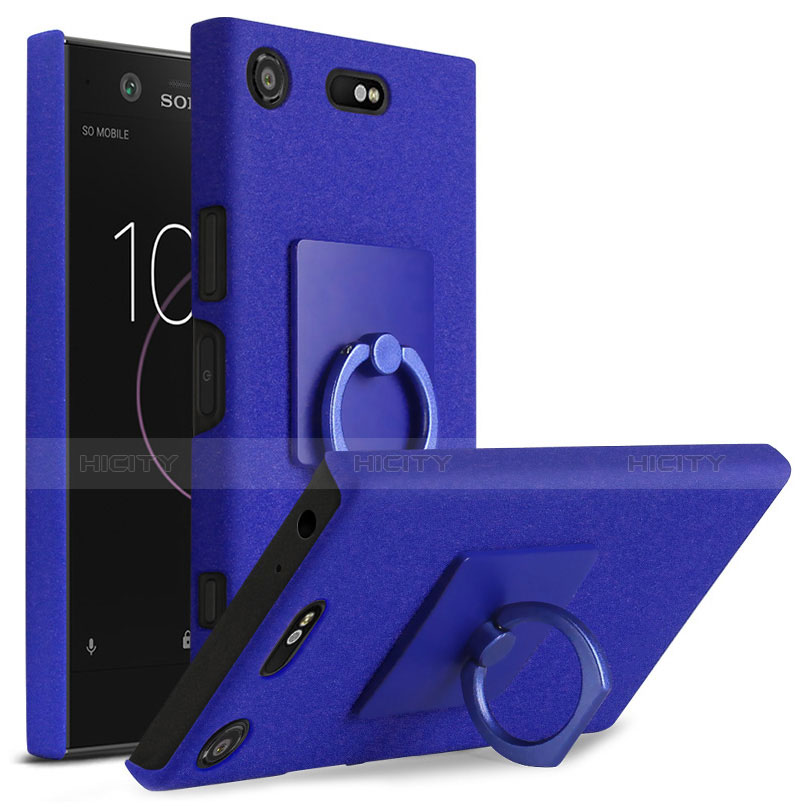 Coque Plastique Rigide Sables Mouvants et Support Bague Anneau pour Sony Xperia XZ1 Compact Bleu Plus