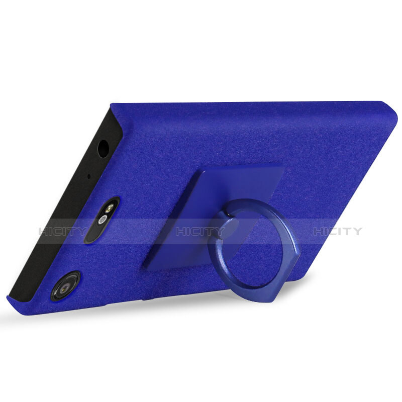 Coque Plastique Rigide Sables Mouvants et Support Bague Anneau pour Sony Xperia XZ1 Compact Bleu Plus