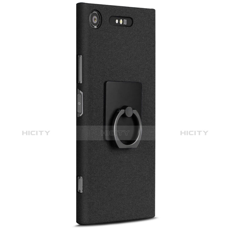 Coque Plastique Rigide Sables Mouvants et Support Bague Anneau pour Sony Xperia XZ1 Noir Plus