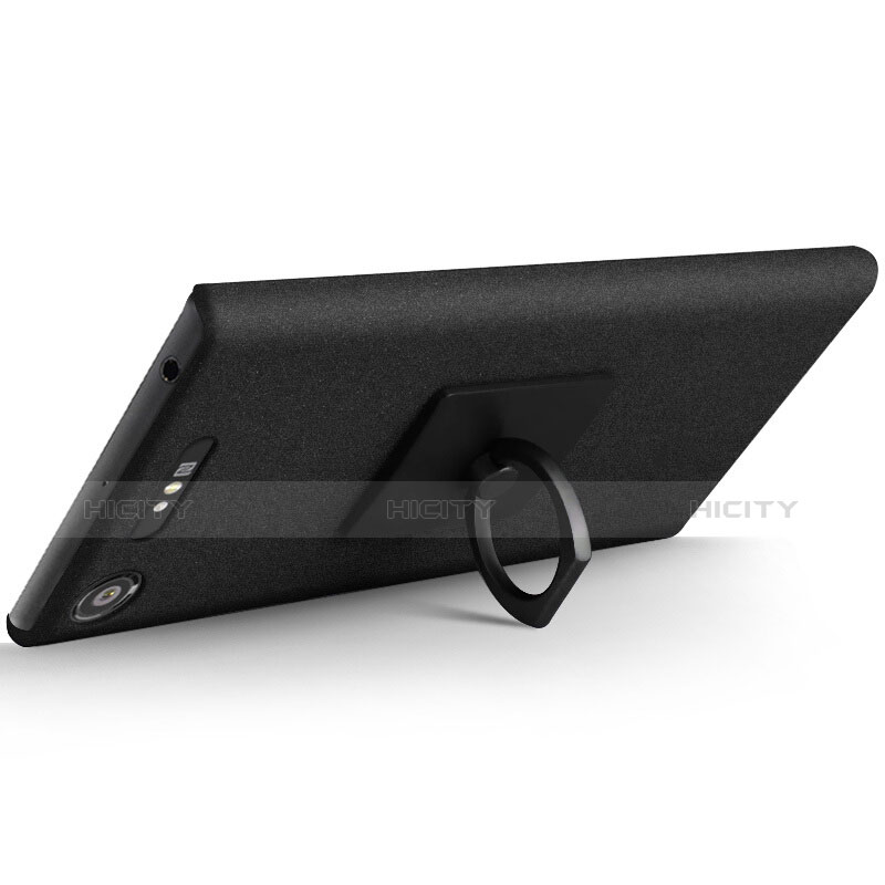 Coque Plastique Rigide Sables Mouvants et Support Bague Anneau pour Sony Xperia XZ1 Noir Plus