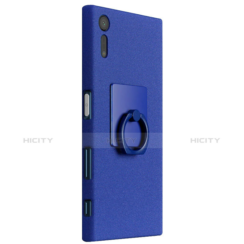 Coque Plastique Rigide Sables Mouvants et Support Bague Anneau pour Sony Xperia XZs Bleu Plus