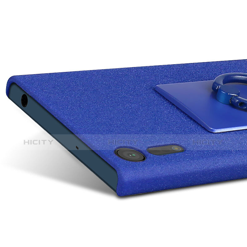 Coque Plastique Rigide Sables Mouvants et Support Bague Anneau pour Sony Xperia XZs Bleu Plus